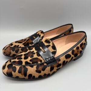 J.Crew Academy Penny Loafers Women’s 9 Leopard Print Calf Hair Preppy Chic Corp